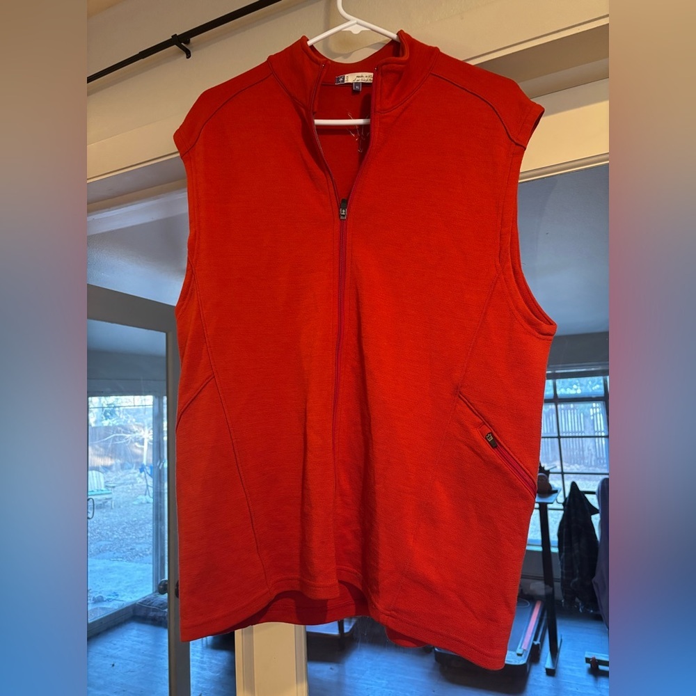 Men's Bright Red Marino Wool Ibex Zip Vest Size XL